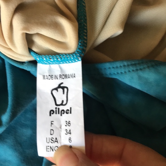 Pilpel one piece bathing suit.  Deep aqua suede like material. - Picture 4 of 7
